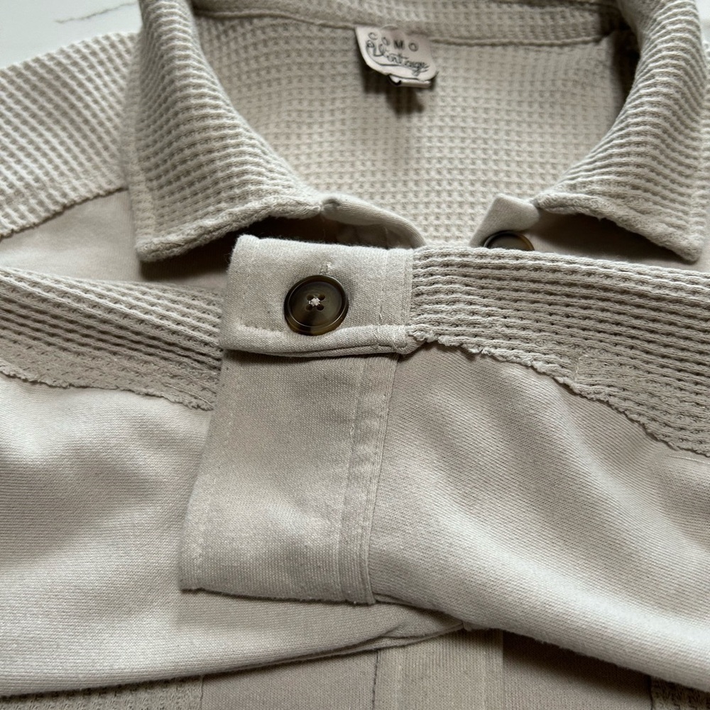 Como Vintage Beige Utility Jacket with Waffle Knit Size Medium - Picture 6 of 8
